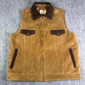 Scully Brown Suede Leather Two Tone Vest Mens L Full Zip Lined Concealed Carry